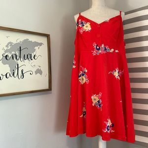 Modcloth Red Floral Living Lightheartedly Pocketed Fit & Flare Dress Size 24